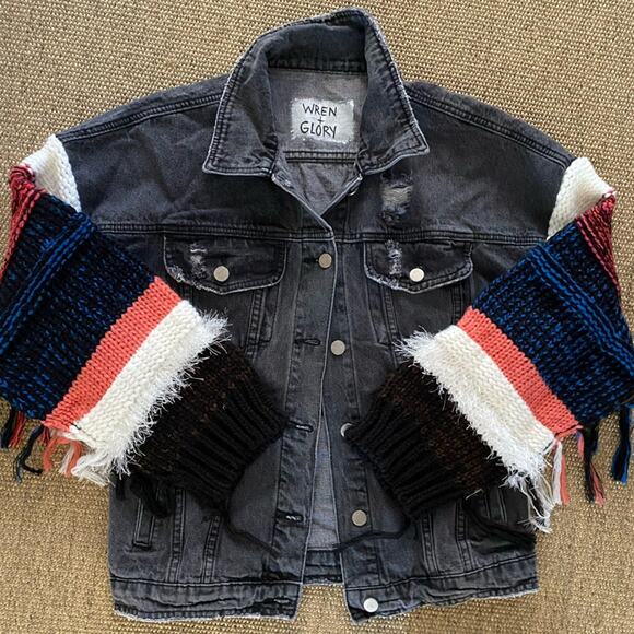 Wren + Glory $425 Free People Yellowstone Knitter Denim Jacket MED EUC - Picture 4 of 16